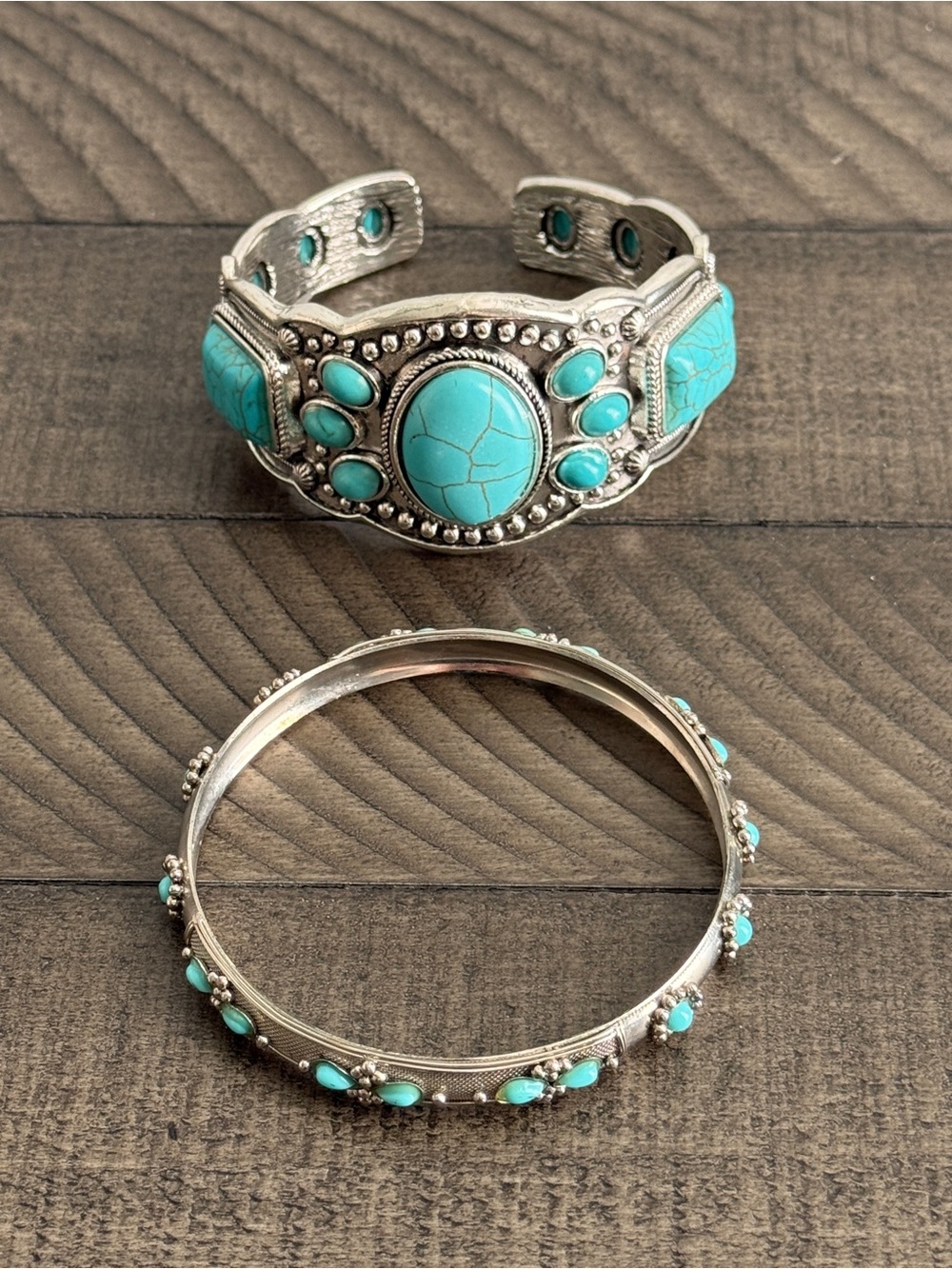 Turquoise Bracelet Silver Cuff and Bangle Boho Southwestern Style